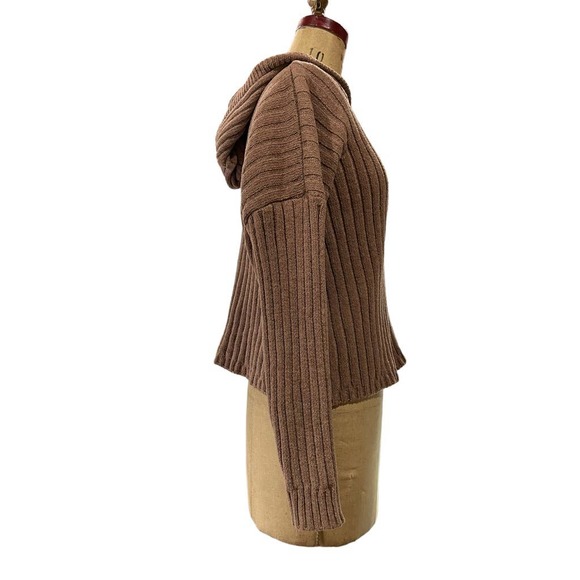 Pink Republic Womens Chenille Hoodie Sweater Brown Ribbed Knit Quarter Zip XL - Picture 5 of 10